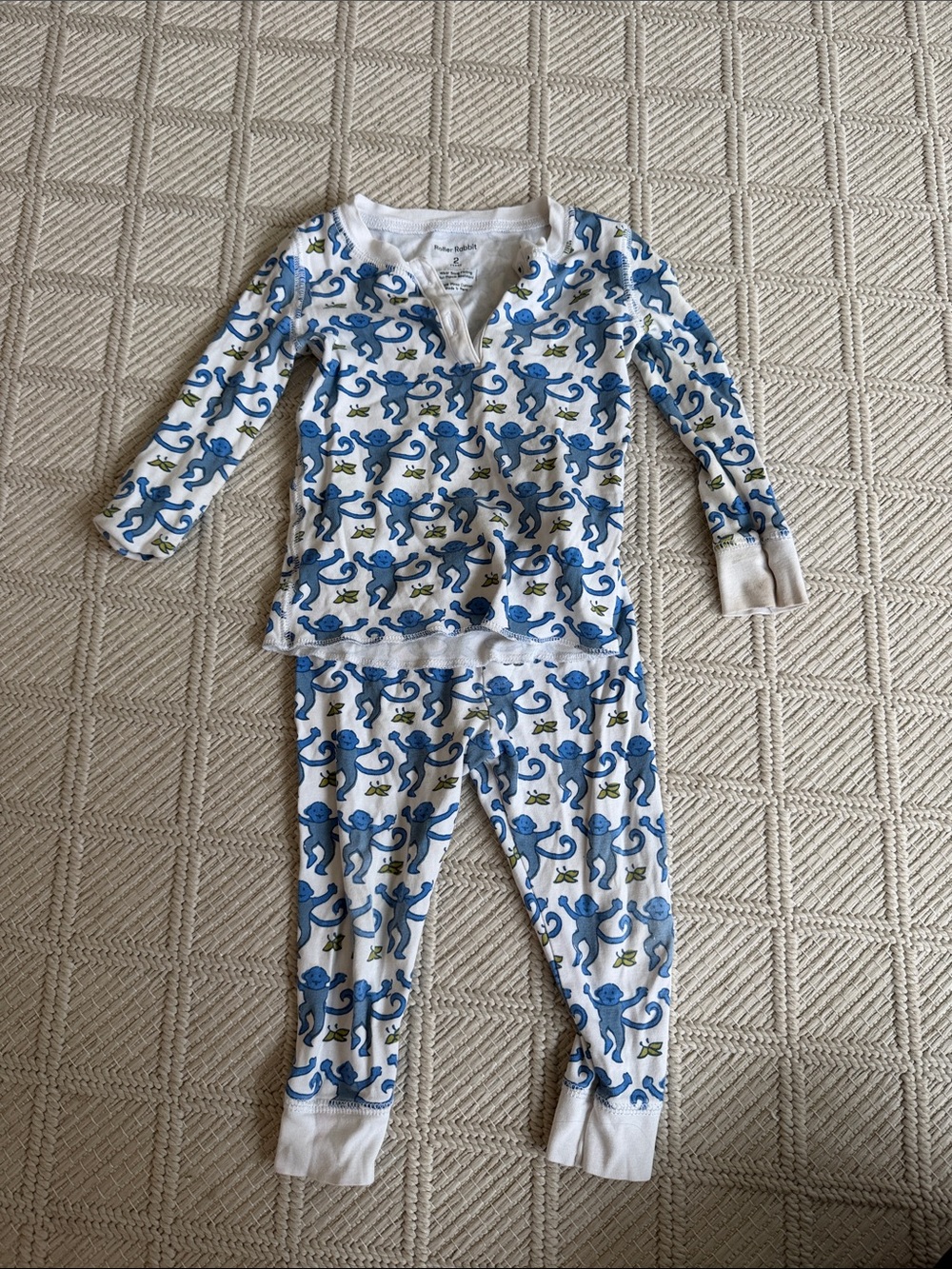 Blue Monkey Print Kids Pajama Set - Brand: roller rabbit